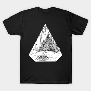 retro camping fire| into the woods camping T-Shirt